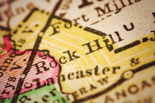 Rock Hill, South Carolina on 1880's map. Selective focus and Canon EOS 5D Mark II with MP-E 65mm macro lens.